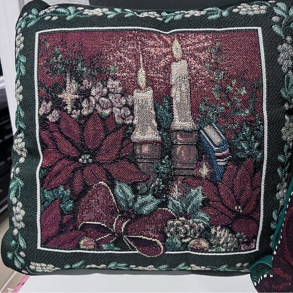 Manual Other - Manual Woodworkers & Weavers 17" Christmas Tapestry Throw Pillow Candles Bow